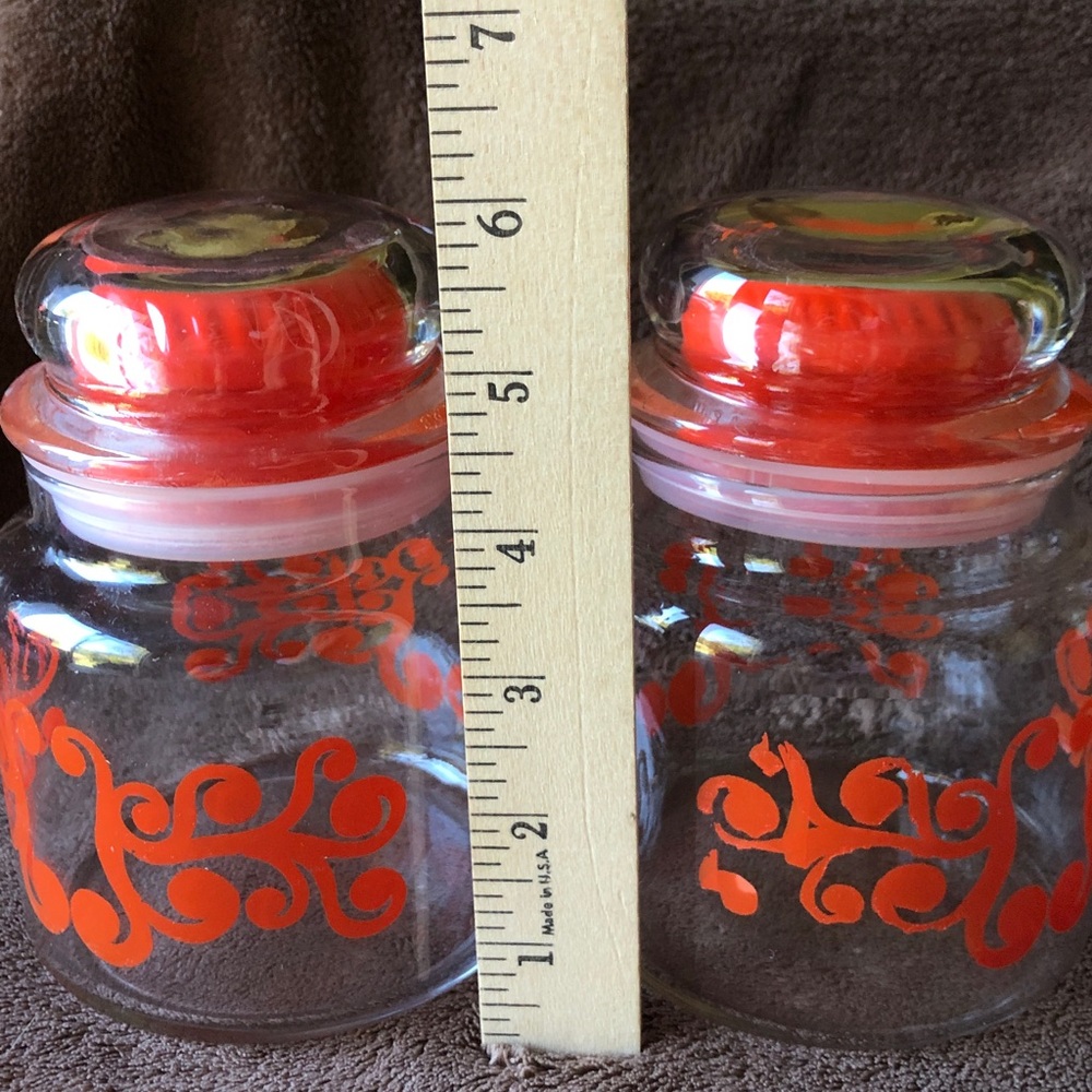 Vintage MoD Glass Jars with Orange Swirl Design set of 2 - Picture 9 of 9